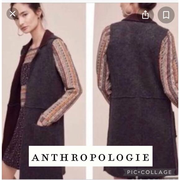 Anthropologie Morris open front Sweater Duster Vest MOTH Gray & Plum size XS-S - Picture 1 of 12